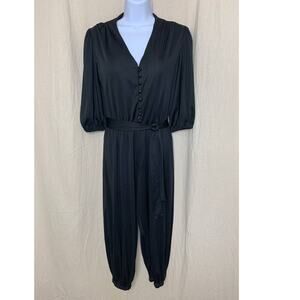 1960s Stellas Disco Black Satin Emo Goth Whimsigoth Polyester Jumpsuit Jumper M